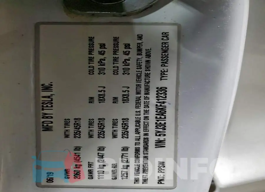 5YJ3E1EA6KF412336 Photo# 13