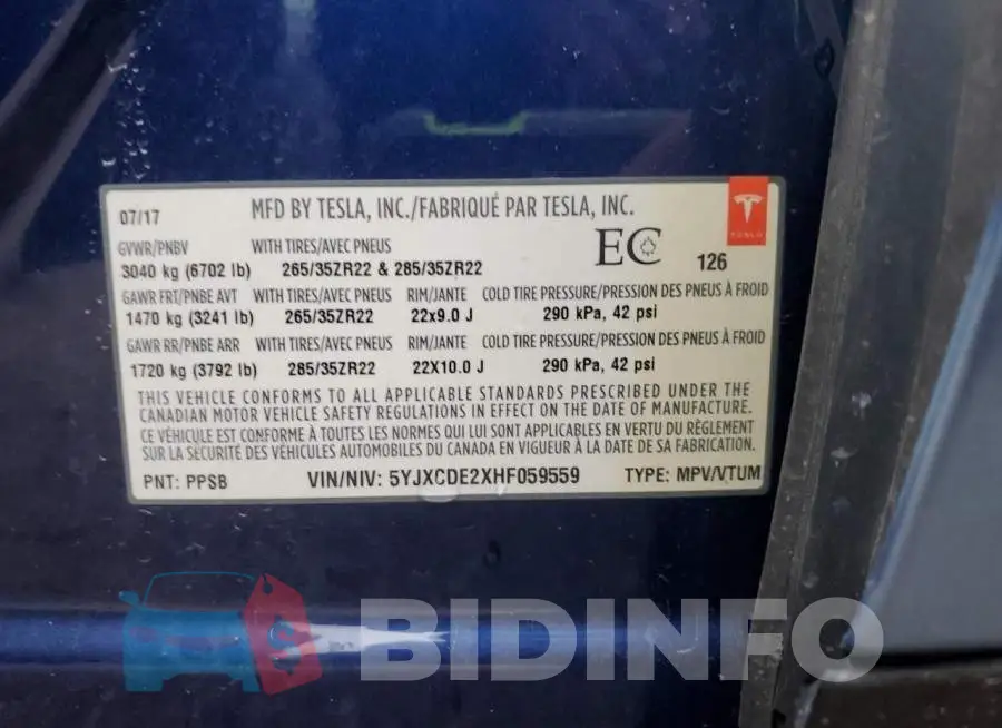 5YJXCDE2XHF059559 Photo# 14