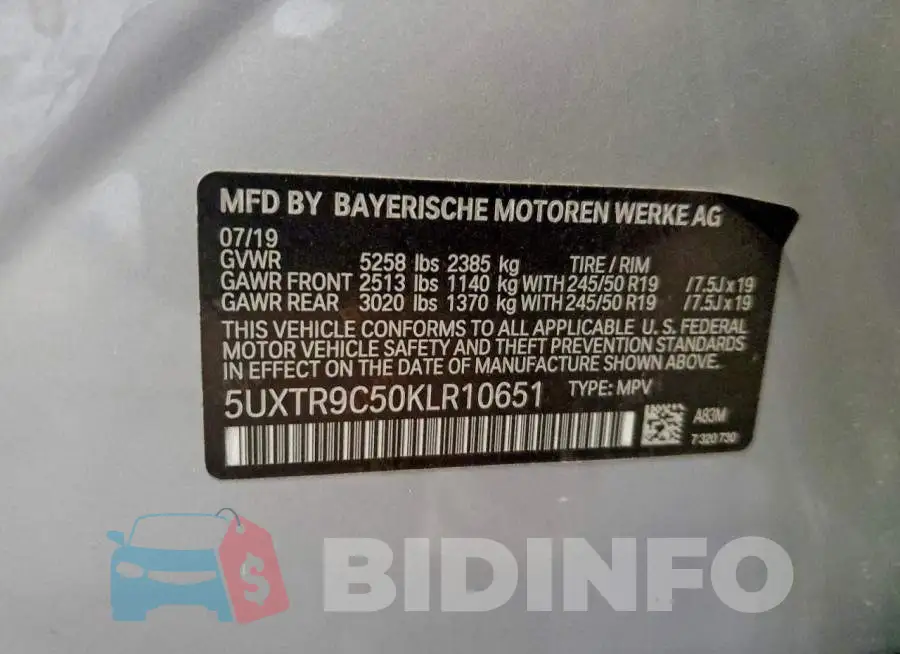 5UXTR9C50KLR10651 Photo# 13