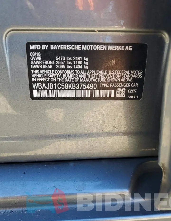 WBAJB1C58KB375490 Photo# 12