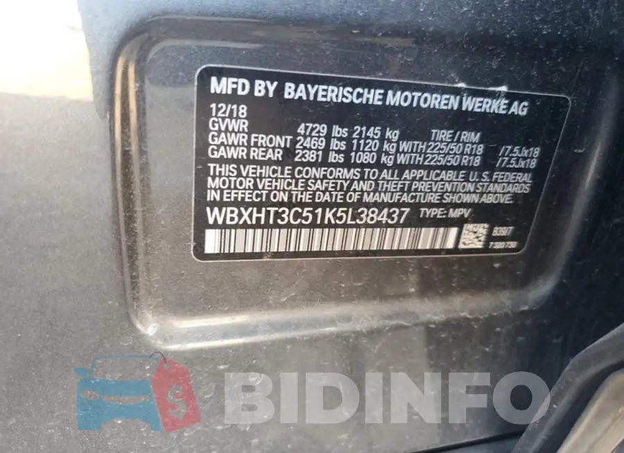 WBXHT3C51K5L38437 Photo# 12