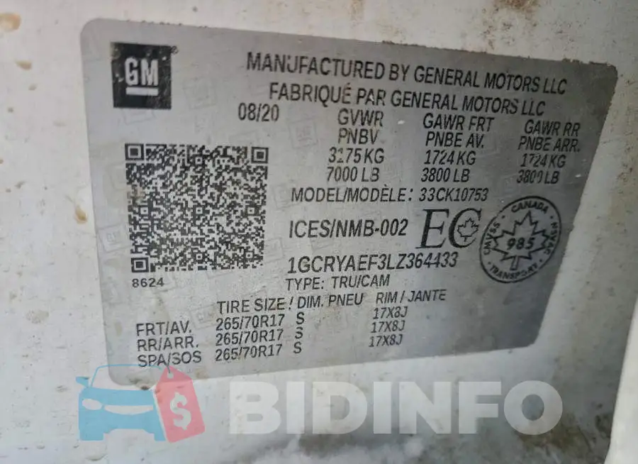 1GCRYAEF3LZ364433 Photo# 12