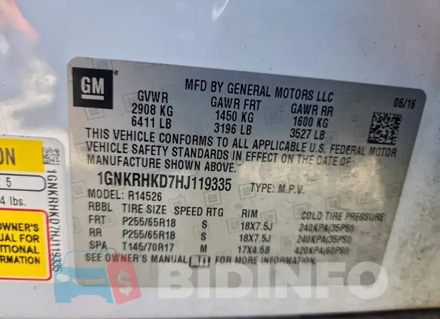 1GNKRHKD7HJ119335 Photo# 13
