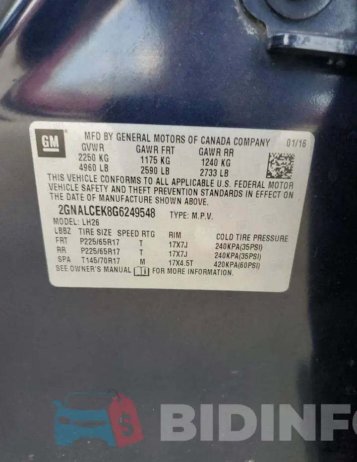 2GNALCEK8G6249548 Photo# 12