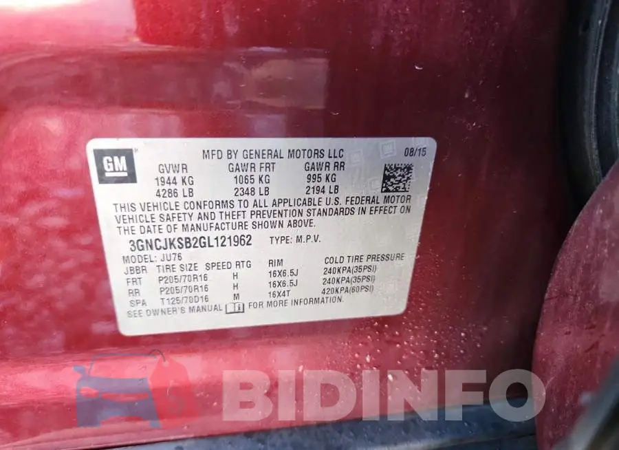 3GNCJKSB2GL121962 Photo# 13