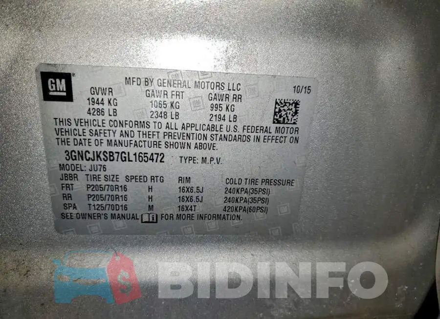 3GNCJKSB7GL165472 Photo# 13
