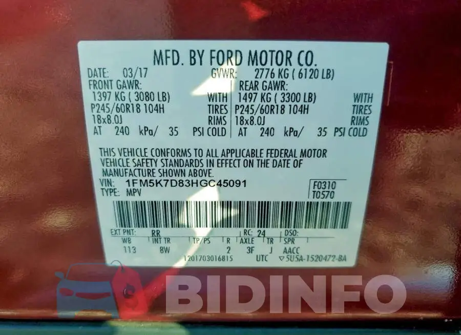 1FM5K7D83HGC45091 Photo# 14