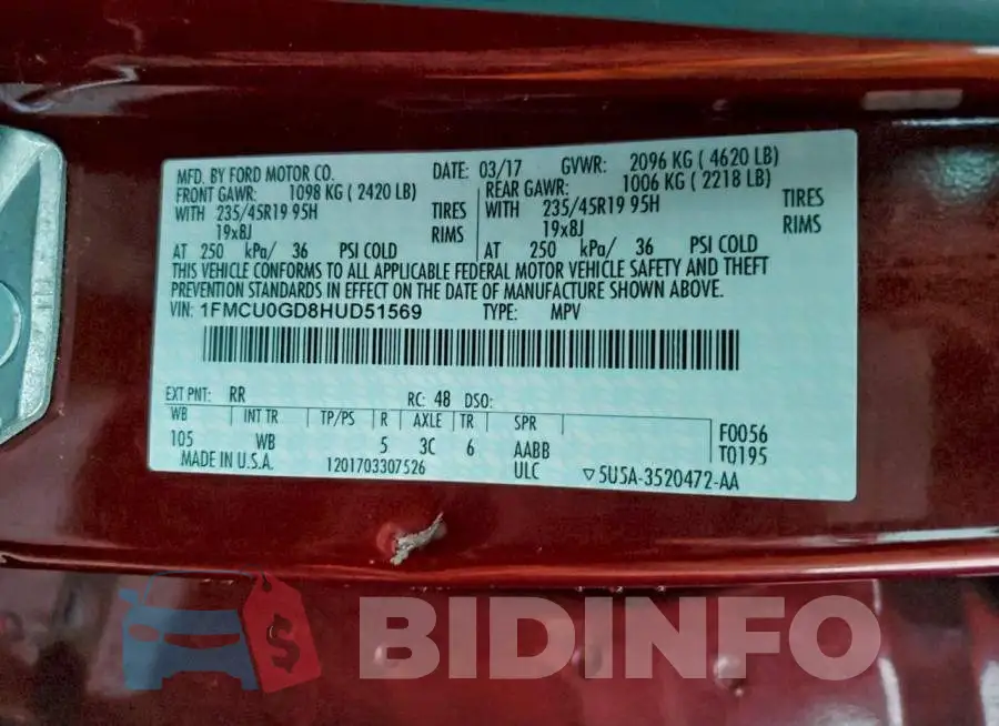 1FMCU0GD8HUD51569 Photo# 13