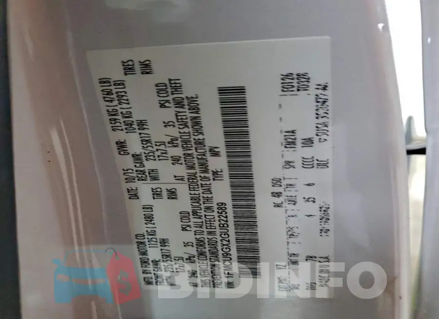 1FMCU9GX2GUB22589 Photo# 13