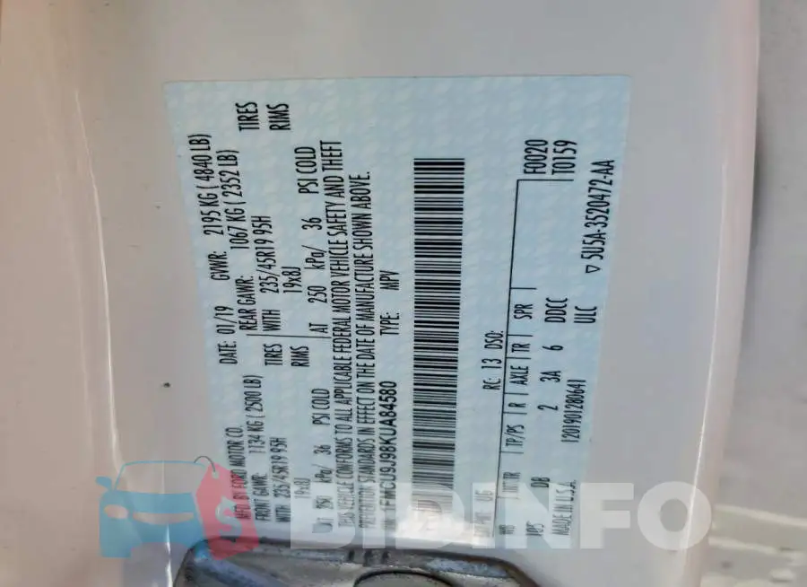 1FMCU9J98KUA84580 Photo# 13