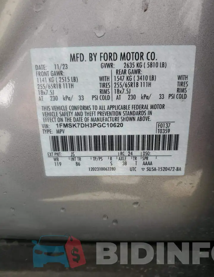 1FMSK7DH3PGC10620 Photo# 13