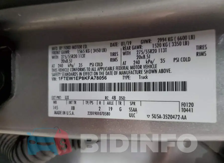 1FTEW1EP8KFA78056 Photo# 12