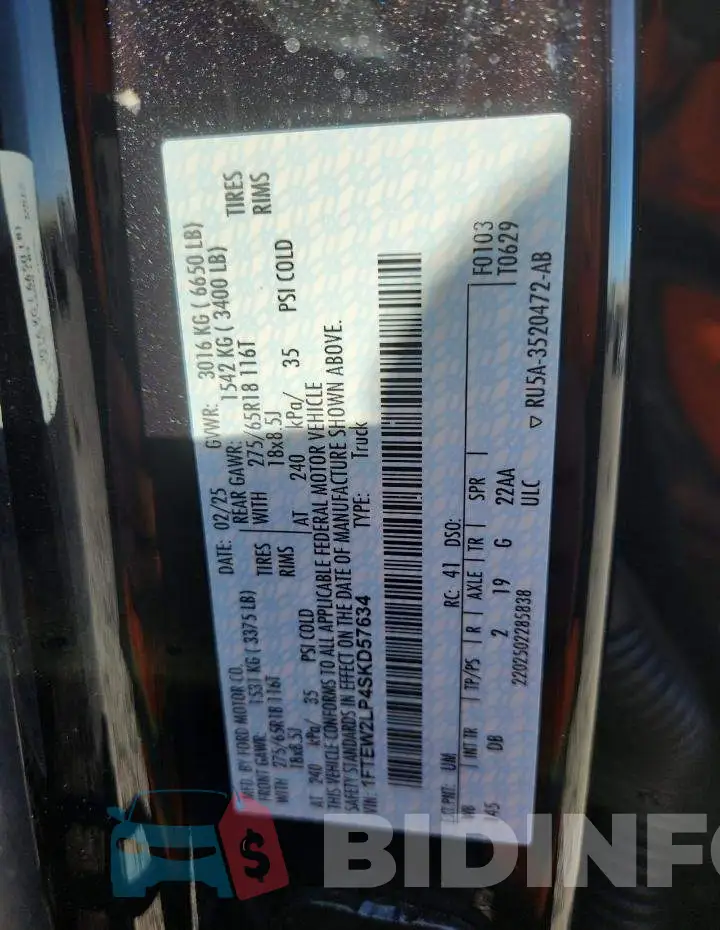 1FTEW2LP4SKD57634 Photo# 12