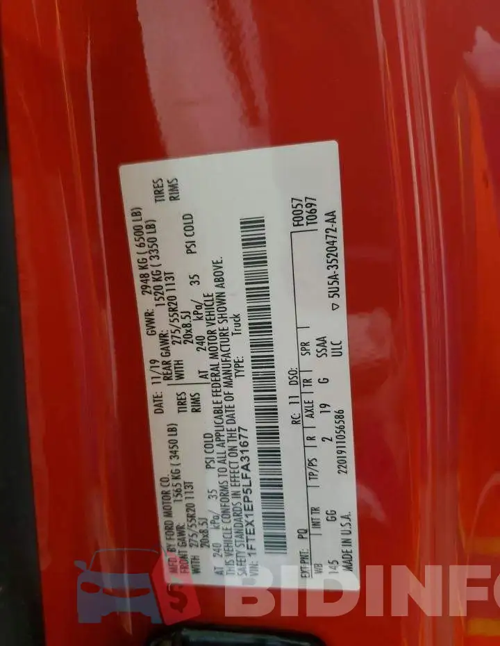 1FTEX1EP5LFA31677 Photo# 12