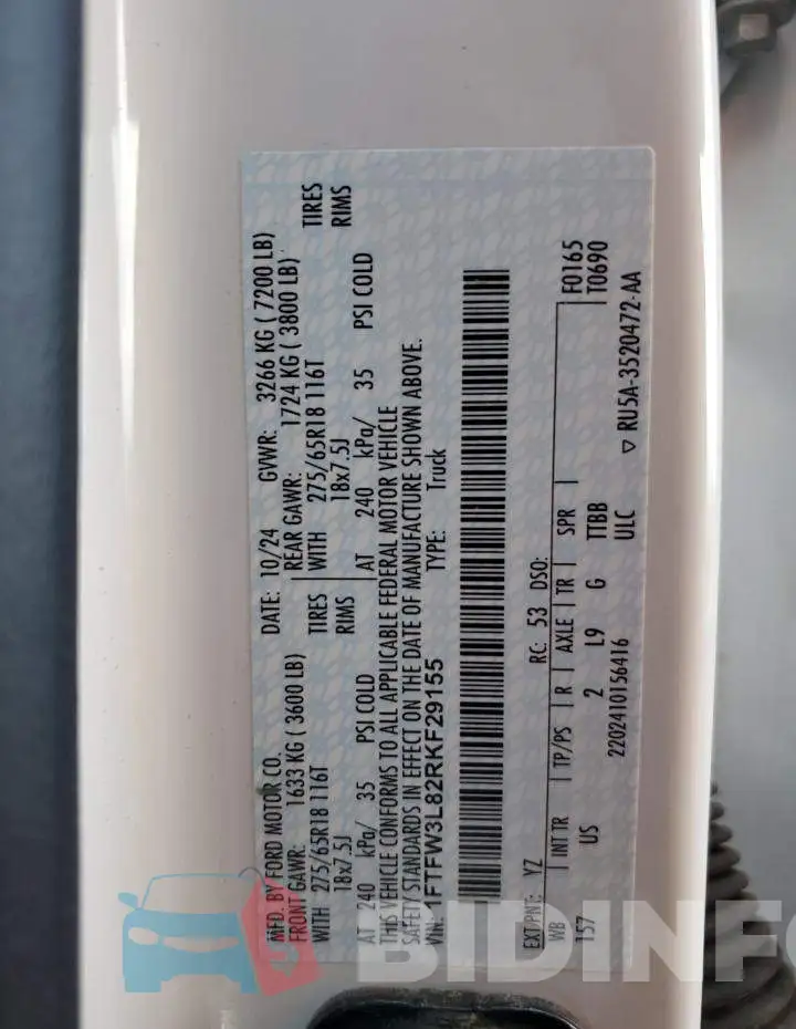 1FTFW3L82RKF29155 Photo# 12