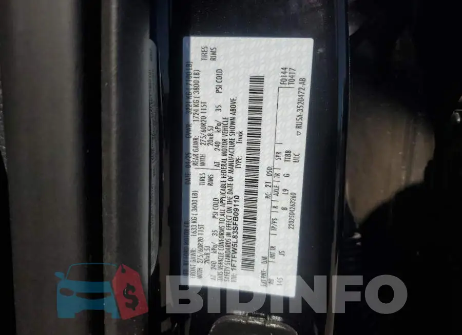 1FTFW5L83SFB09110 Photo# 13