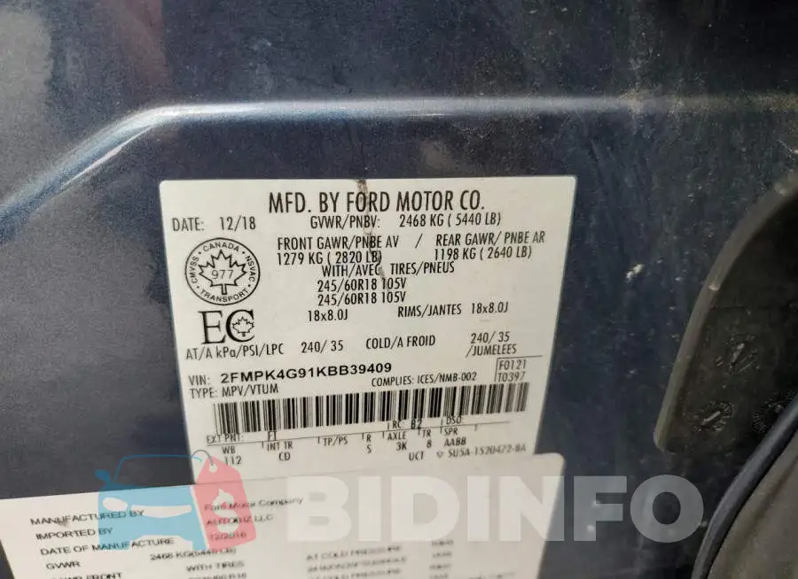 2FMPK4G91KBB39409 Photo# 13