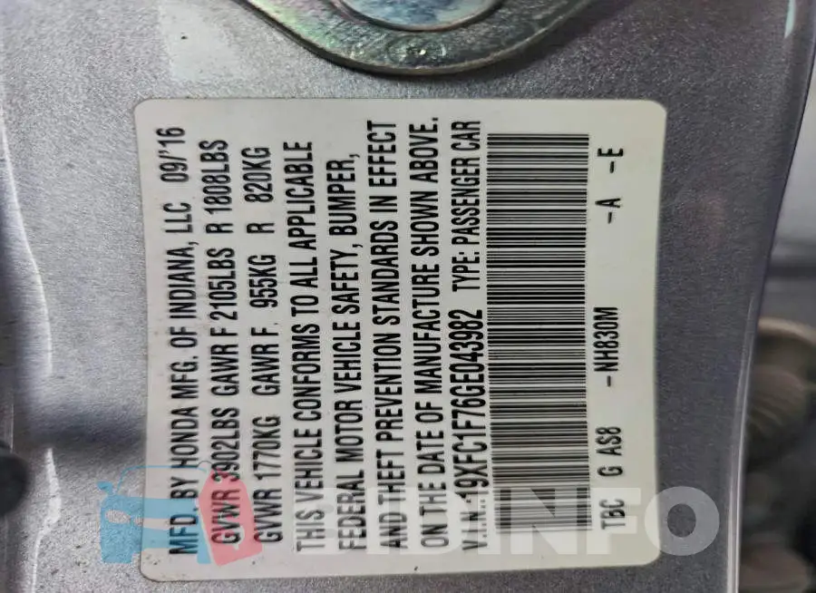19XFC1F76GE043982 Photo# 12