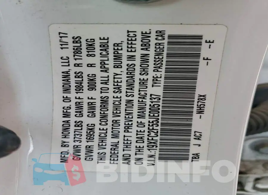 19XFC2F55JE005137 Photo# 12