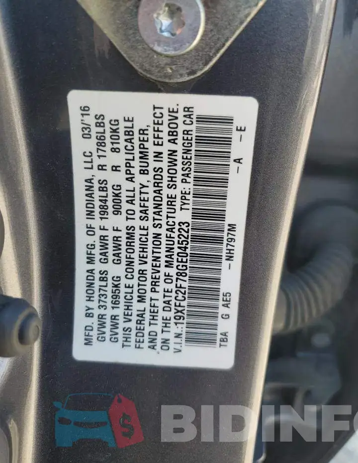 19XFC2F78GE045223 Photo# 12