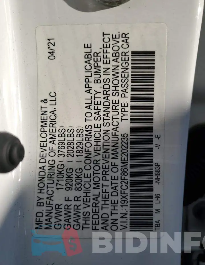 19XFC2F86ME202235 Photo# 13