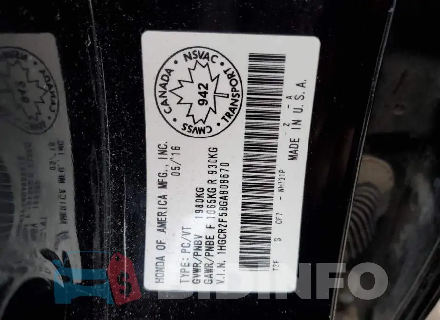 1HGCR2F58GA808670 Photo# 12
