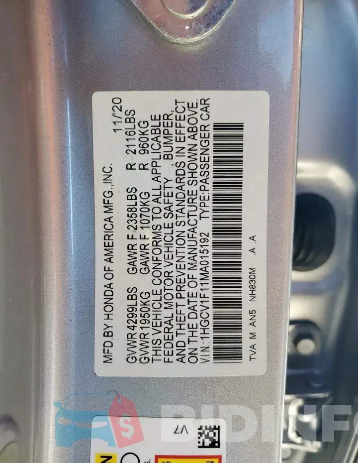 1HGCV1F11MA015192 Photo# 12