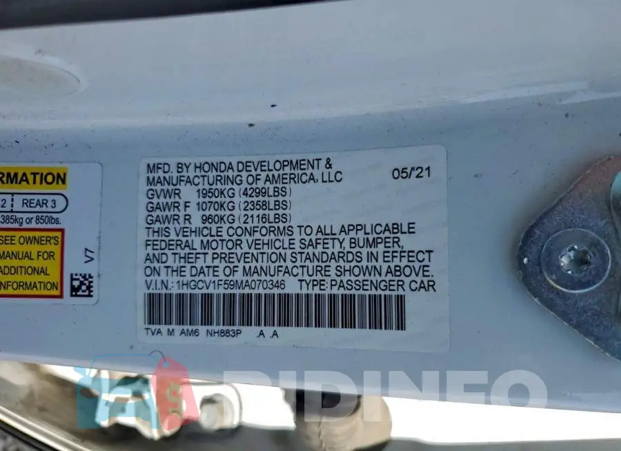 1HGCV1F59MA070346 Photo# 12