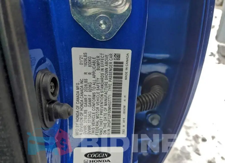 2HGFC2F60MH537771 Photo# 12