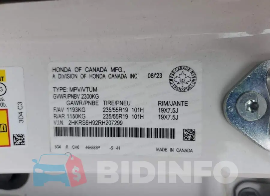 2HKRS6H92RH207299 Photo# 14