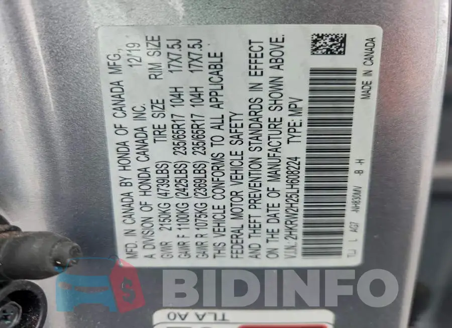 2HKRW2H25LH608224 Photo# 12