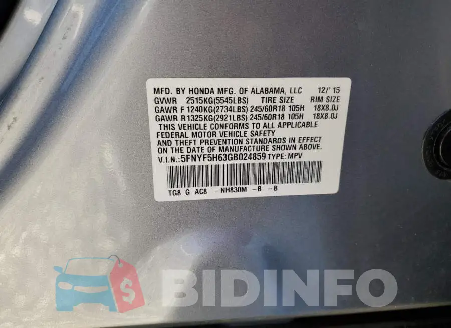 5FNYF5H63GB024859 Photo# 14