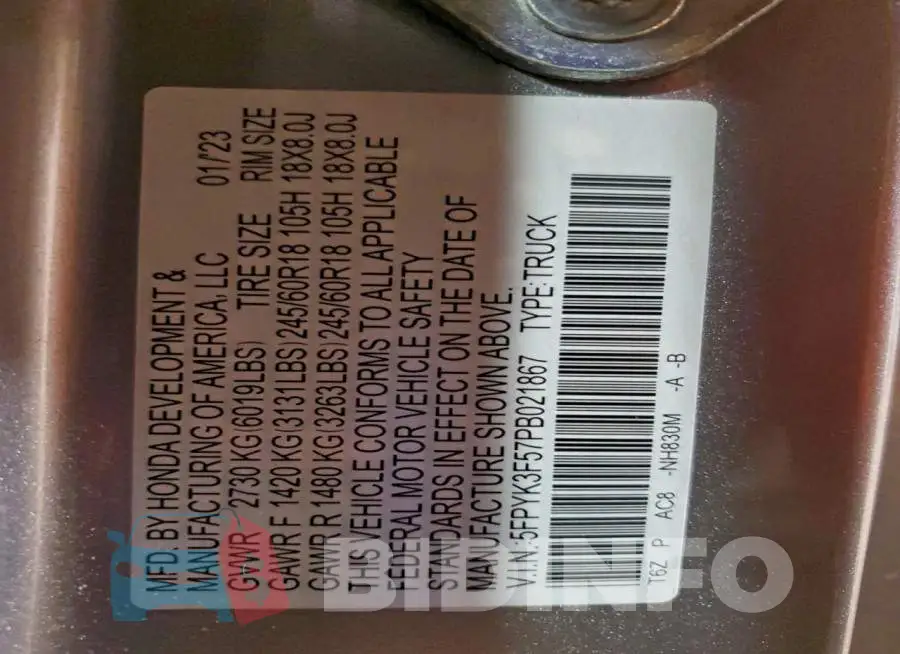5FPYK3F57PB021867 Photo# 14