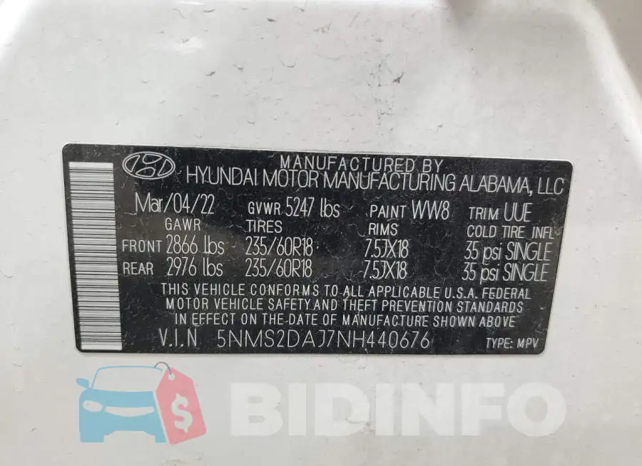 5NMS2DAJ7NH440676 Photo# 14