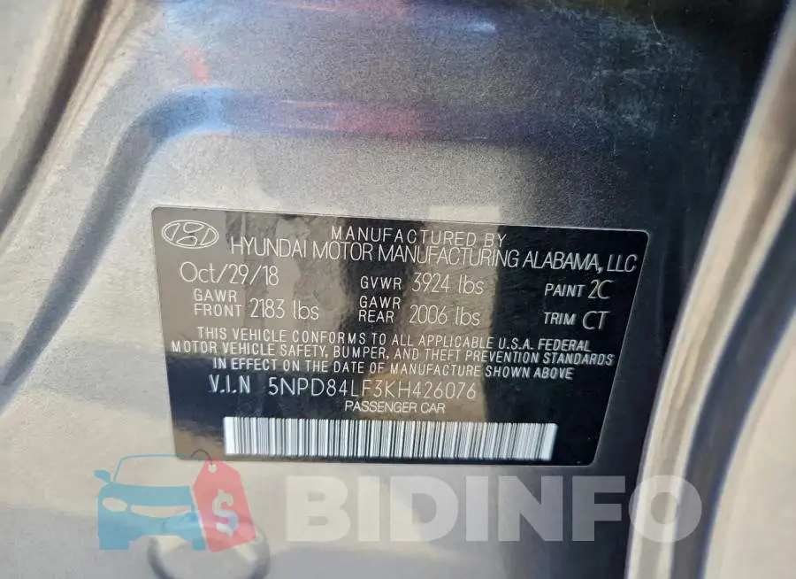 5NPD84LF3KH426076 Photo# 12