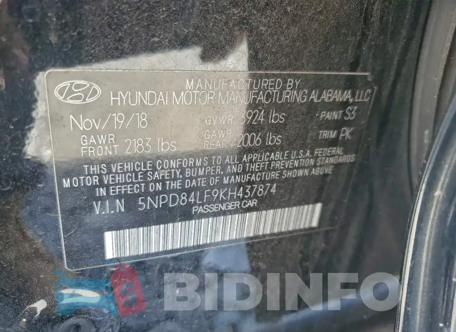 5NPD84LF9KH437874 Photo# 12