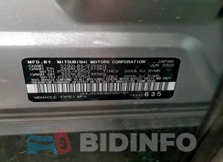 JA4J4VA80NZ082187 Photo# 14