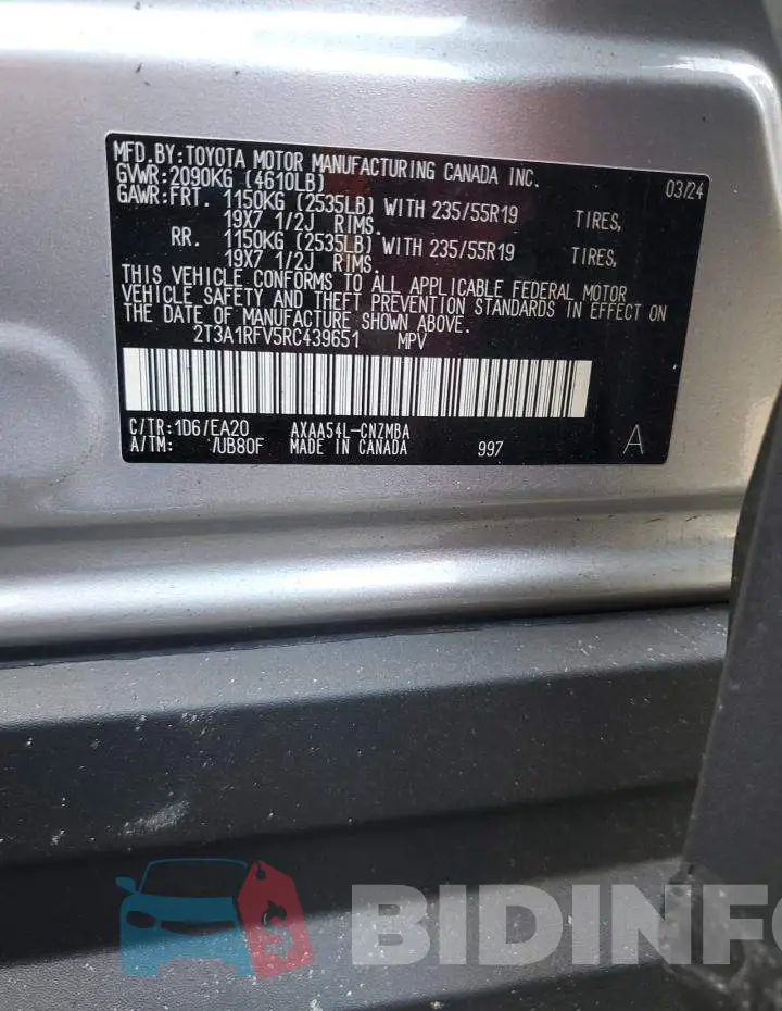 2T3A1RFV5RC439651 Photo# 13