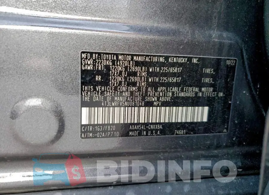 4T3LWRFV5NU081048 Photo# 13