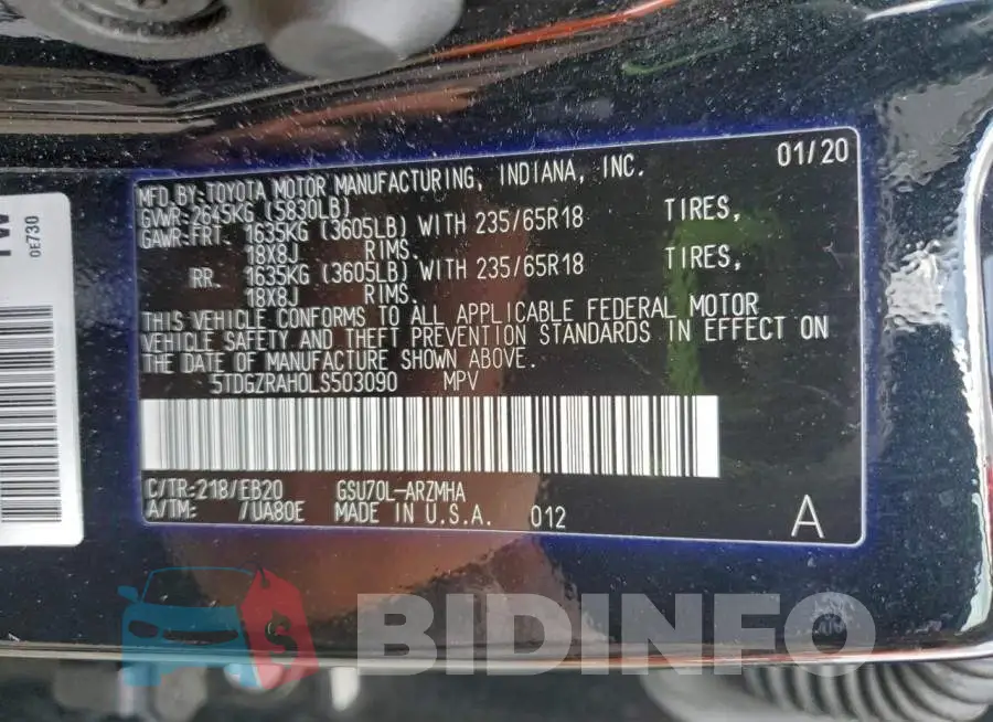 5TDGZRAH0LS503090 Photo# 13