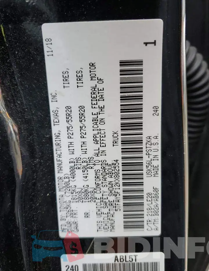 5TFAY5F12KX802554 Photo# 13