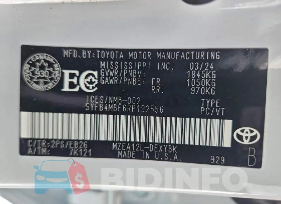 5YFB4MBE6RP192556 Photo# 12