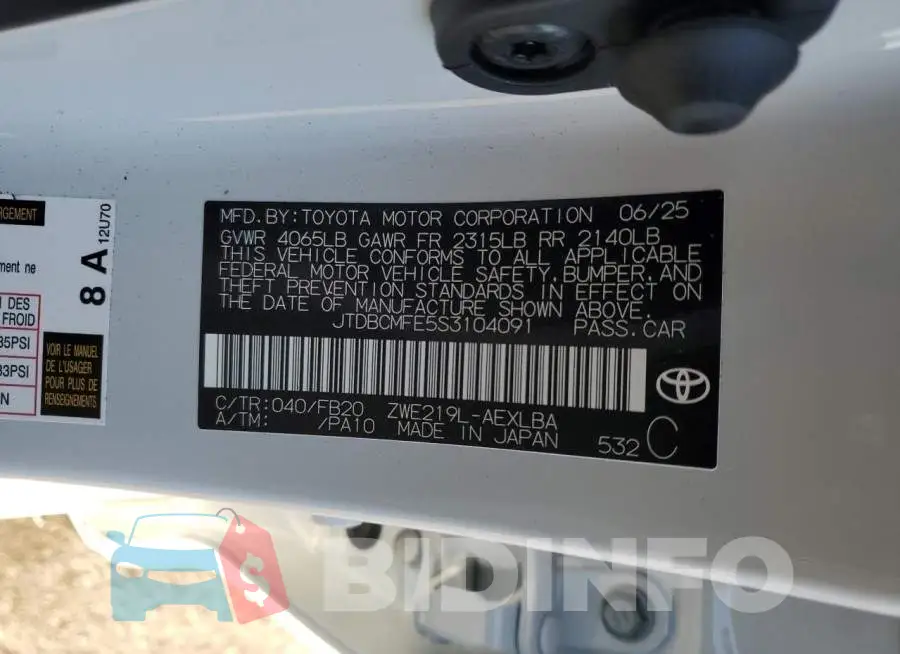 JTDBCMFE5S3104091 Photo# 12