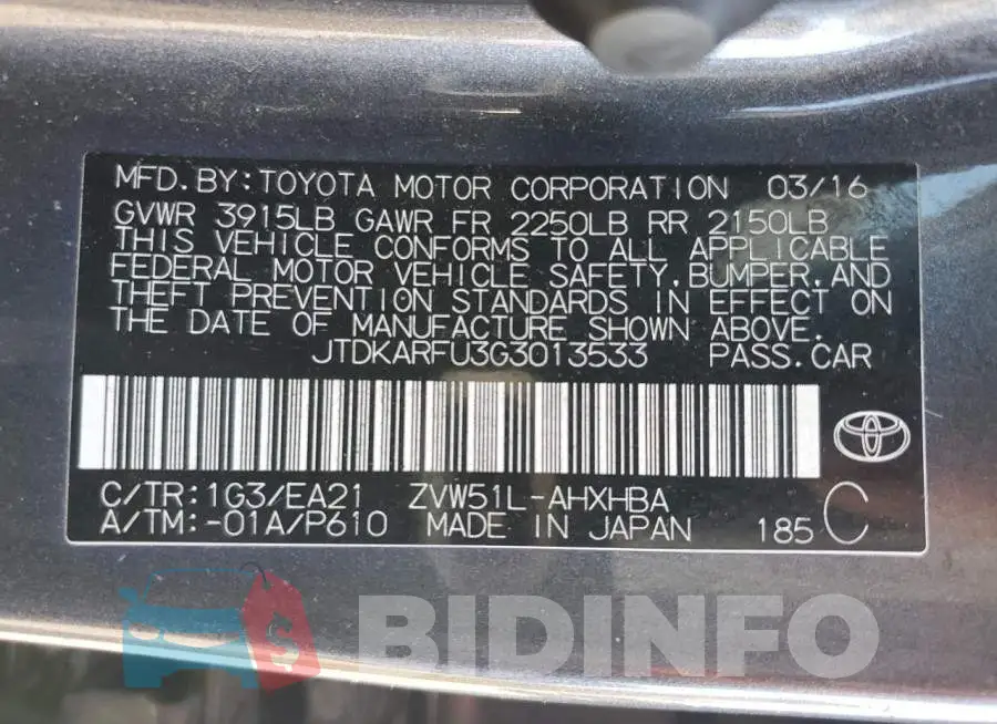 JTDKARFU3G3013533 Photo# 12