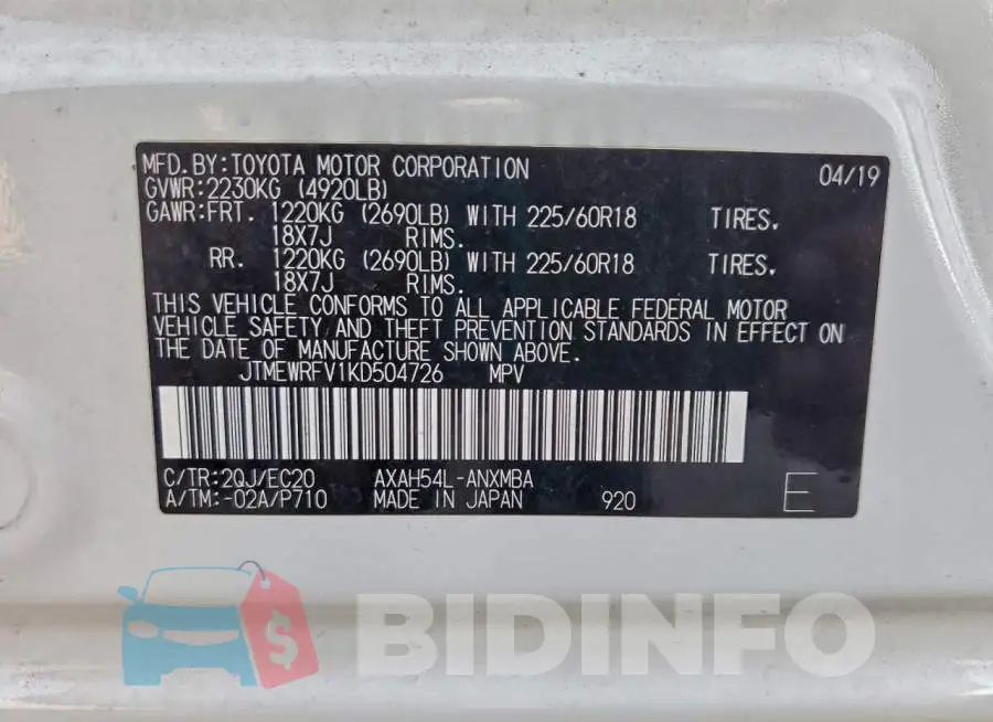JTMEWRFV1KD504726 Photo# 12