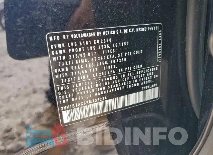 3VV1B7AX6KM136234 Photo# 13