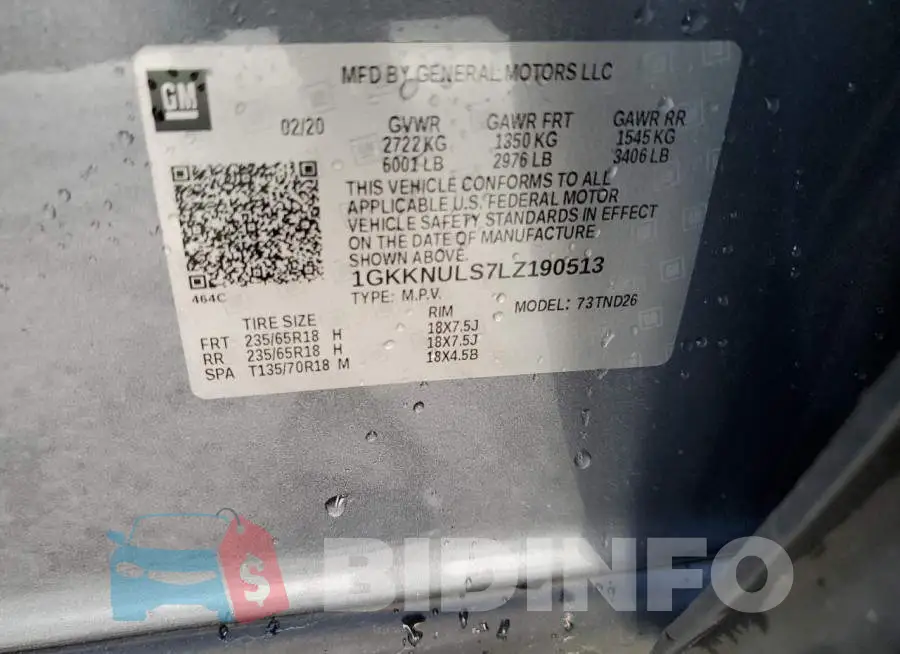 1GKKNULS7LZ190513 Photo# 13