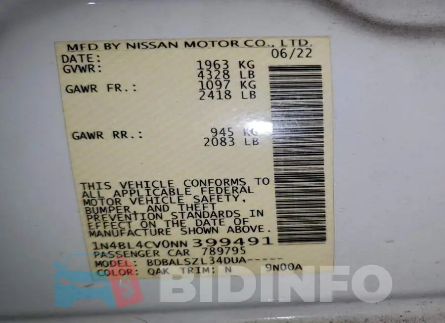 1N4BL4CV0NN399491 Photo# 13