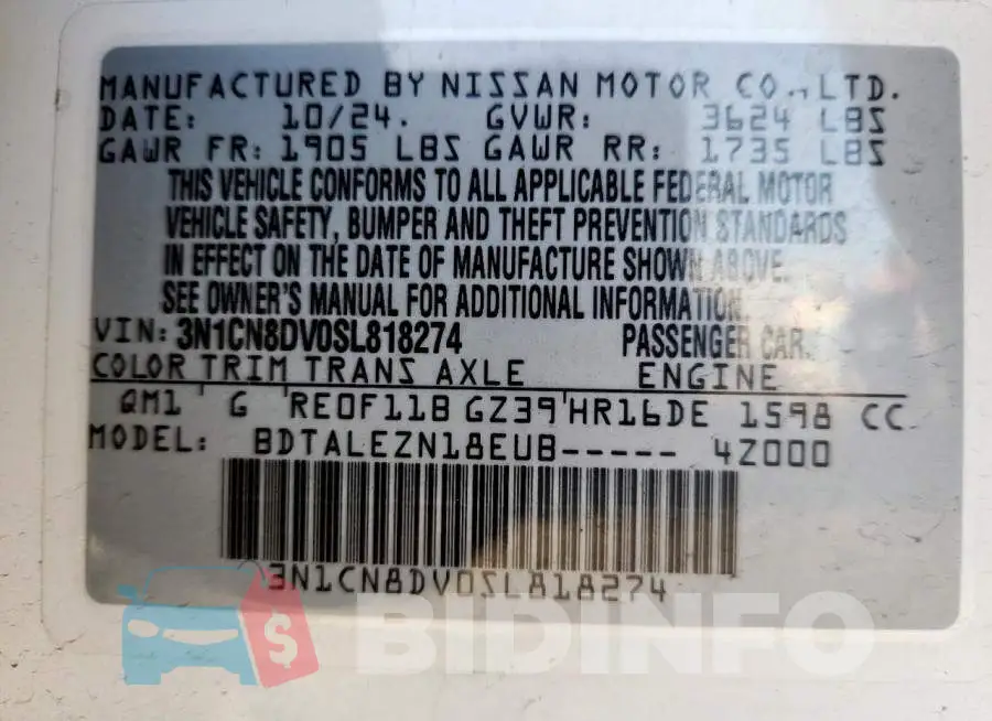 3N1CN8DV0SL818274 Photo# 13