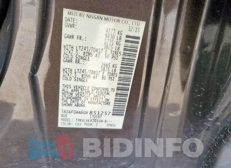5BZAF0AA6GN851257 Photo# 13
